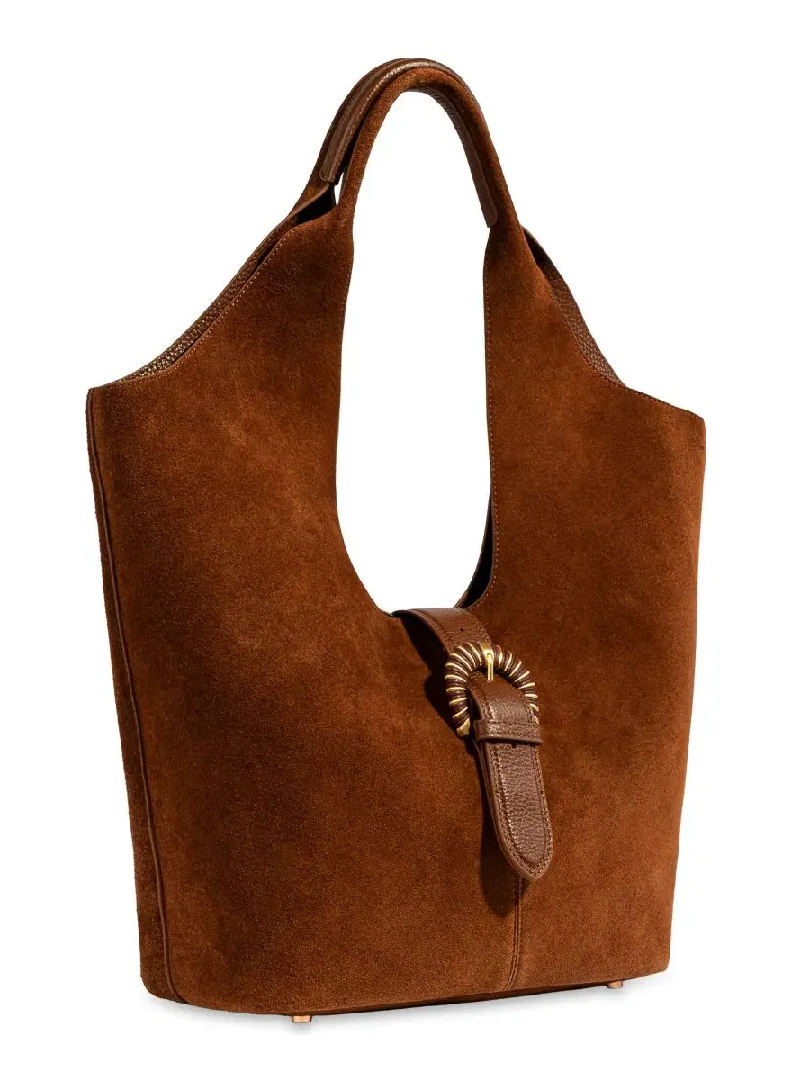 Сумка-шопер Lucy Buckle Medium Tote из кожи Sam Edelman — изображение 3 из 7, темный коньячный