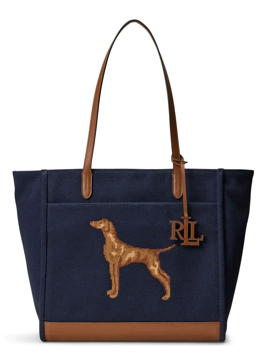 Сумка-шопер с вышивкой собаки Cameryn Dog Embroidered Lauren Ralph Lauren — изображение 1 из 5, темно-синий/бежевый