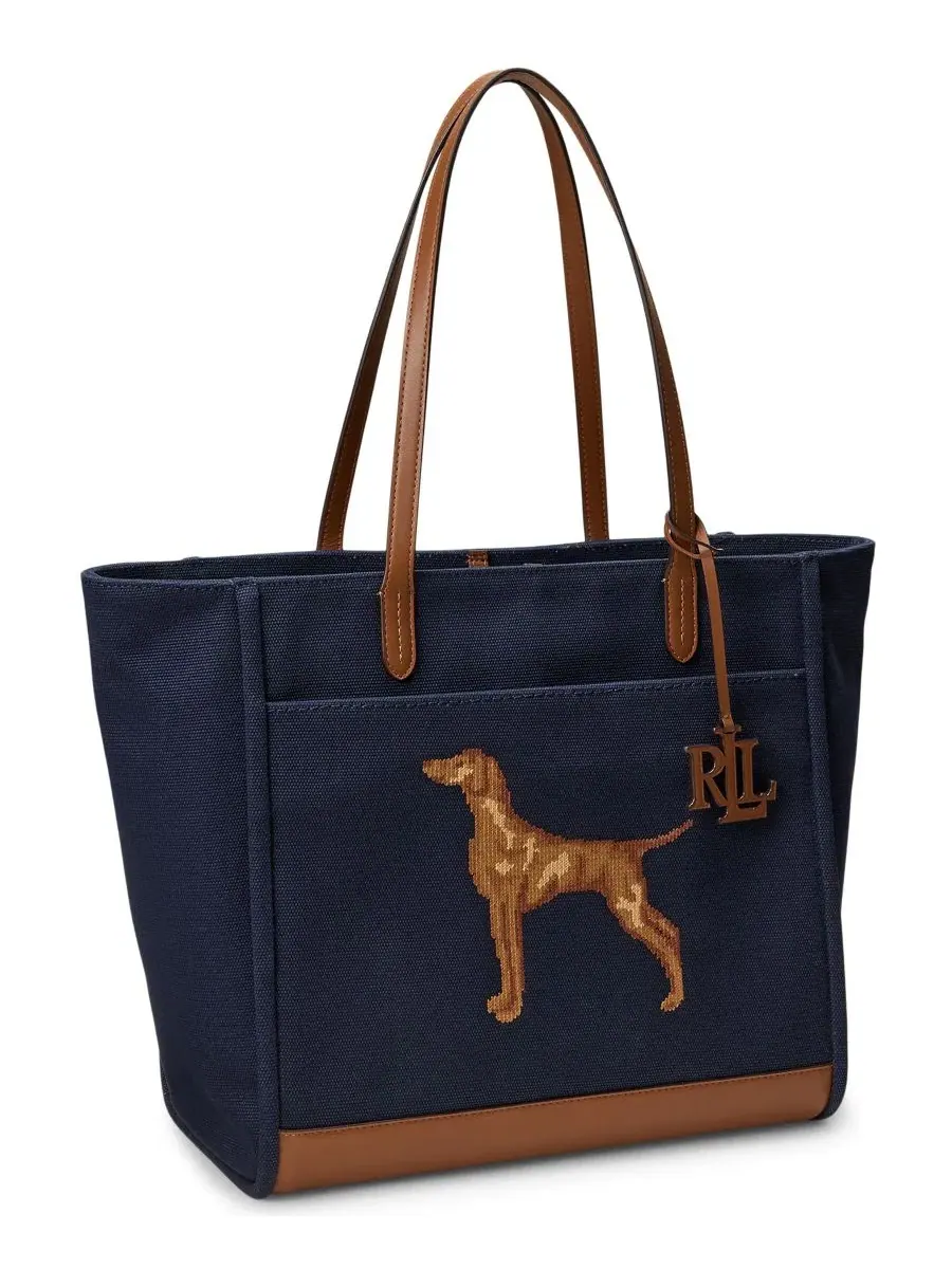 Сумка-шопер с вышивкой собаки Cameryn Dog Embroidered Lauren Ralph Lauren — изображение 3 из 5, темно-синий/бежевый