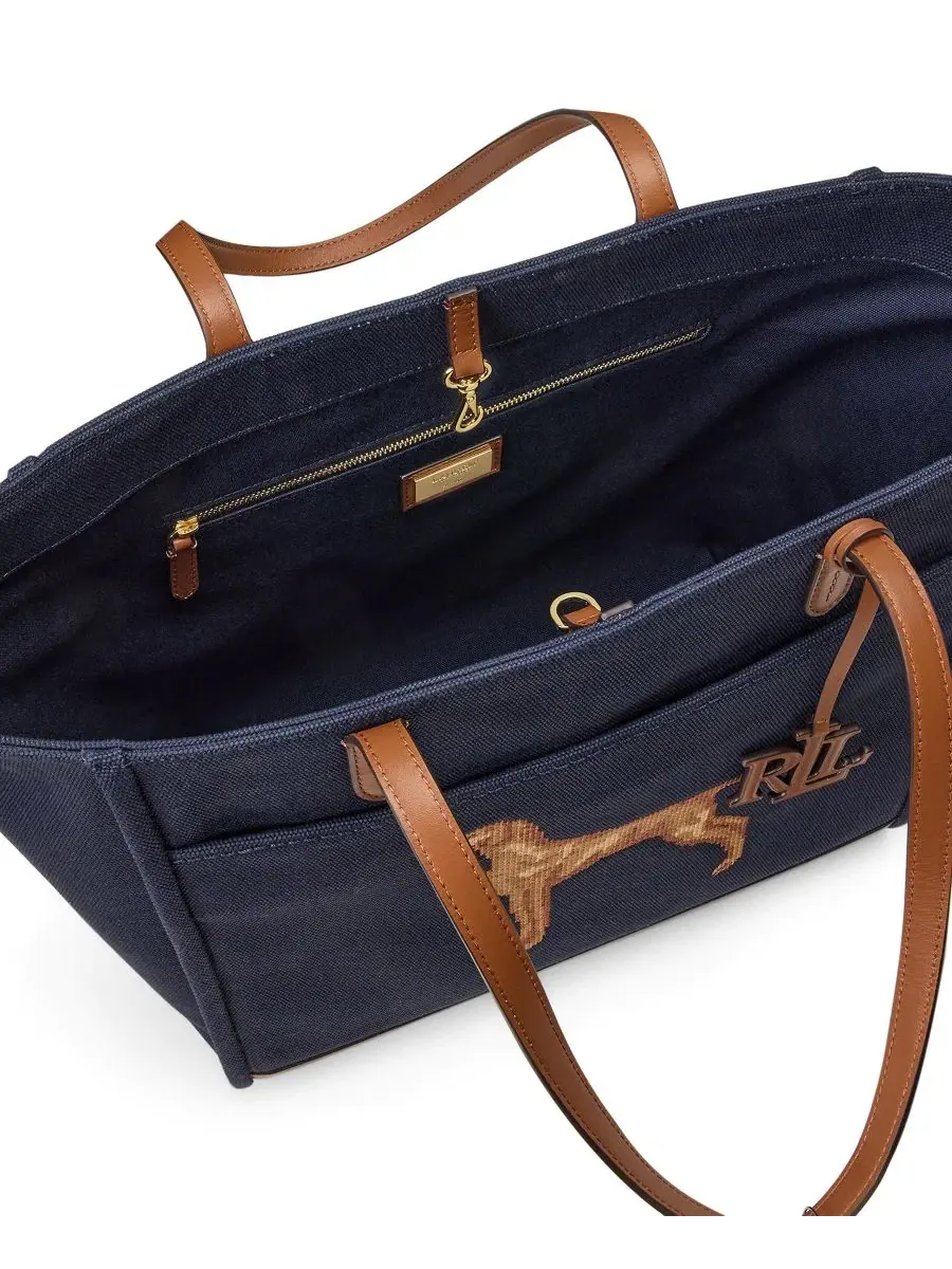Сумка-шопер с вышивкой собаки Cameryn Dog Embroidered Lauren Ralph Lauren — изображение 4 из 5, темно-синий/бежевый