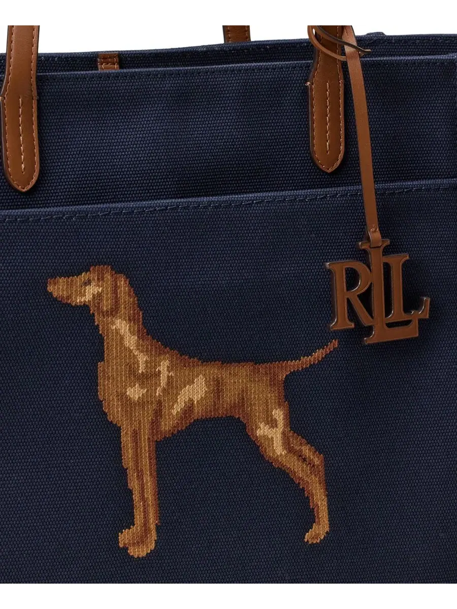 Сумка-шопер с вышивкой собаки Cameryn Dog Embroidered Lauren Ralph Lauren — изображение 5 из 5, темно-синий/бежевый