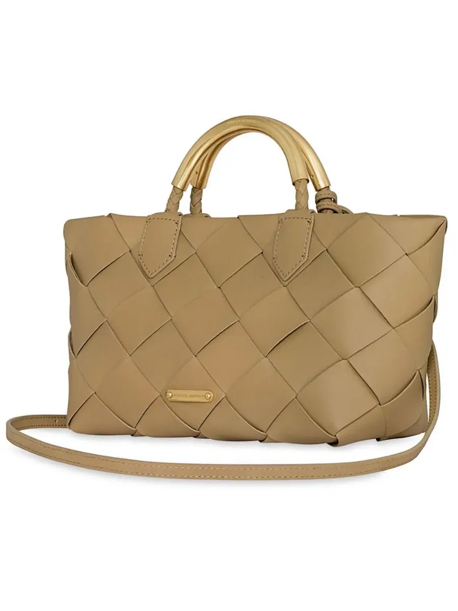 Сумка-тоут средняя из плетеной кожи Frankie Woven Medium Tote Rebecca Minkoff — изображение 2 из 3, кунжутный