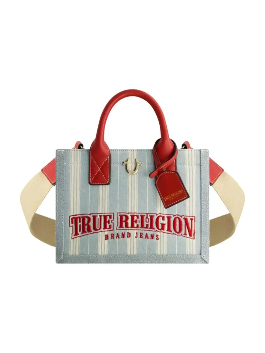 Современная сумка-тоут в джинсовую полоску True Religion — изображение 1 из 3, джинсовый синий