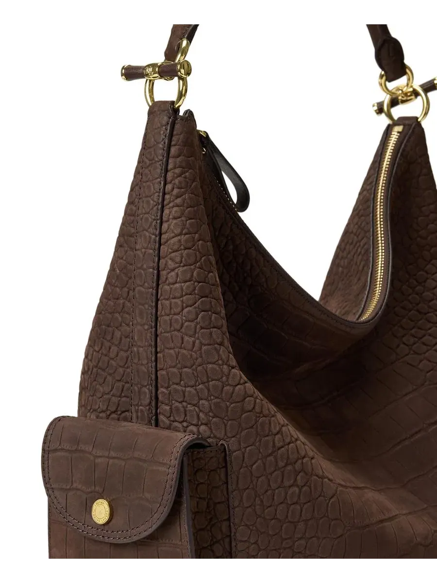 Сумка-хобо из нубука с эффектом крокодиловой кожи, средняя, модель Blaike Suede Croc-Embossed — изображение 5 из 5