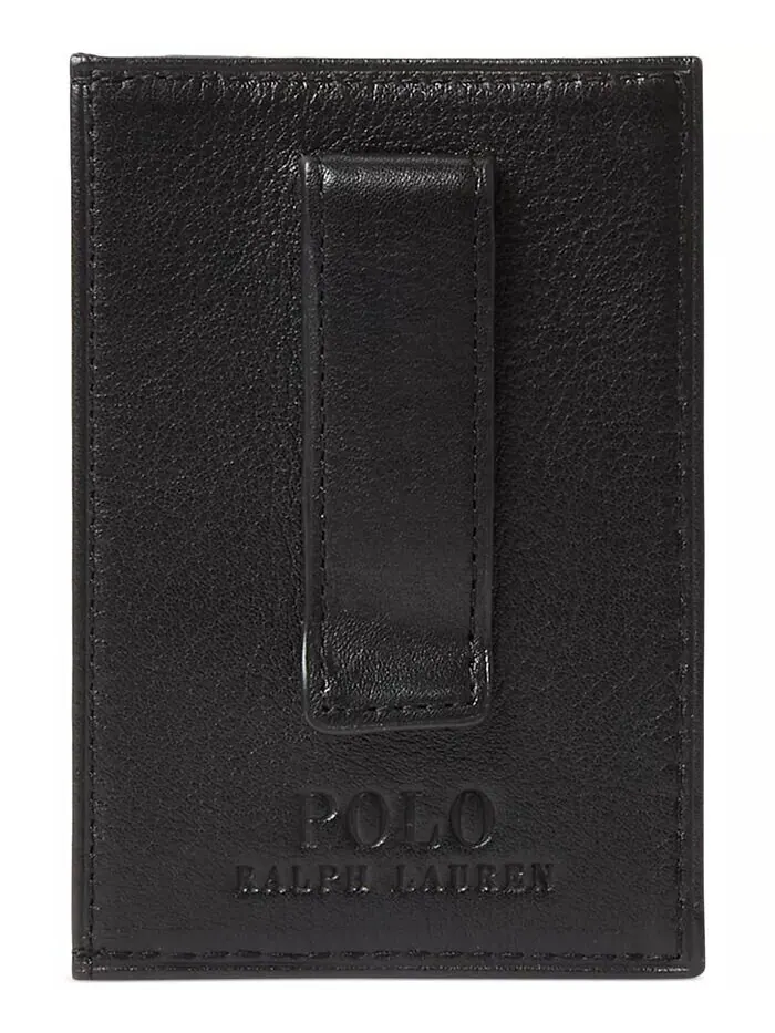 Мужской картхолдер с зажимом для денег Polo Ralph Lauren из шагреневой кожи — изображение 2 из 2, черный