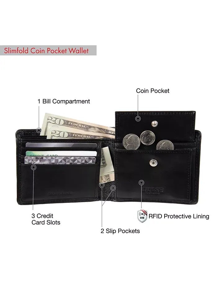Мужской RFID-кошелек Slimfold с внутренним карманом для монет GUESS — изображение 3 из 3, черный