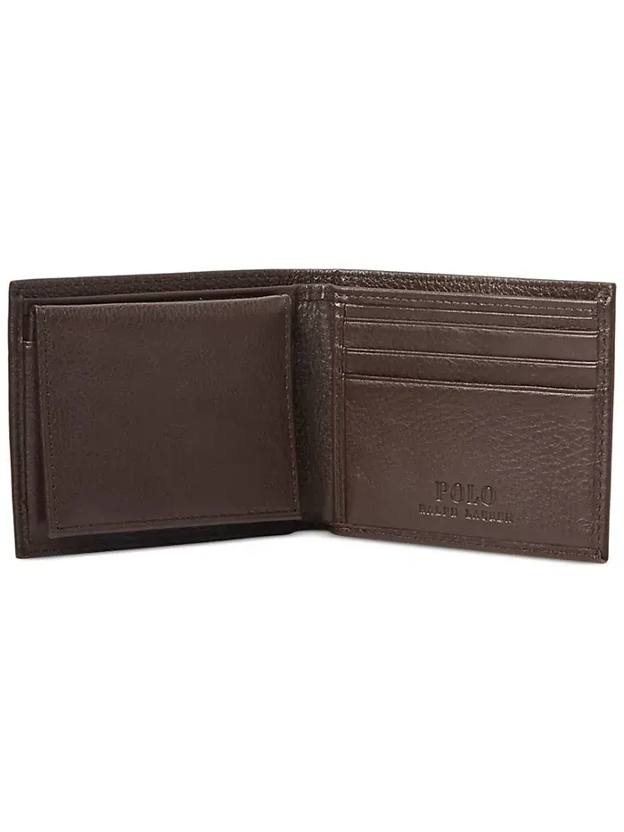 Мужской бумажник из шагренированной кожи Passcase Polo Ralph Lauren — изображение 3 из 4, коричневый