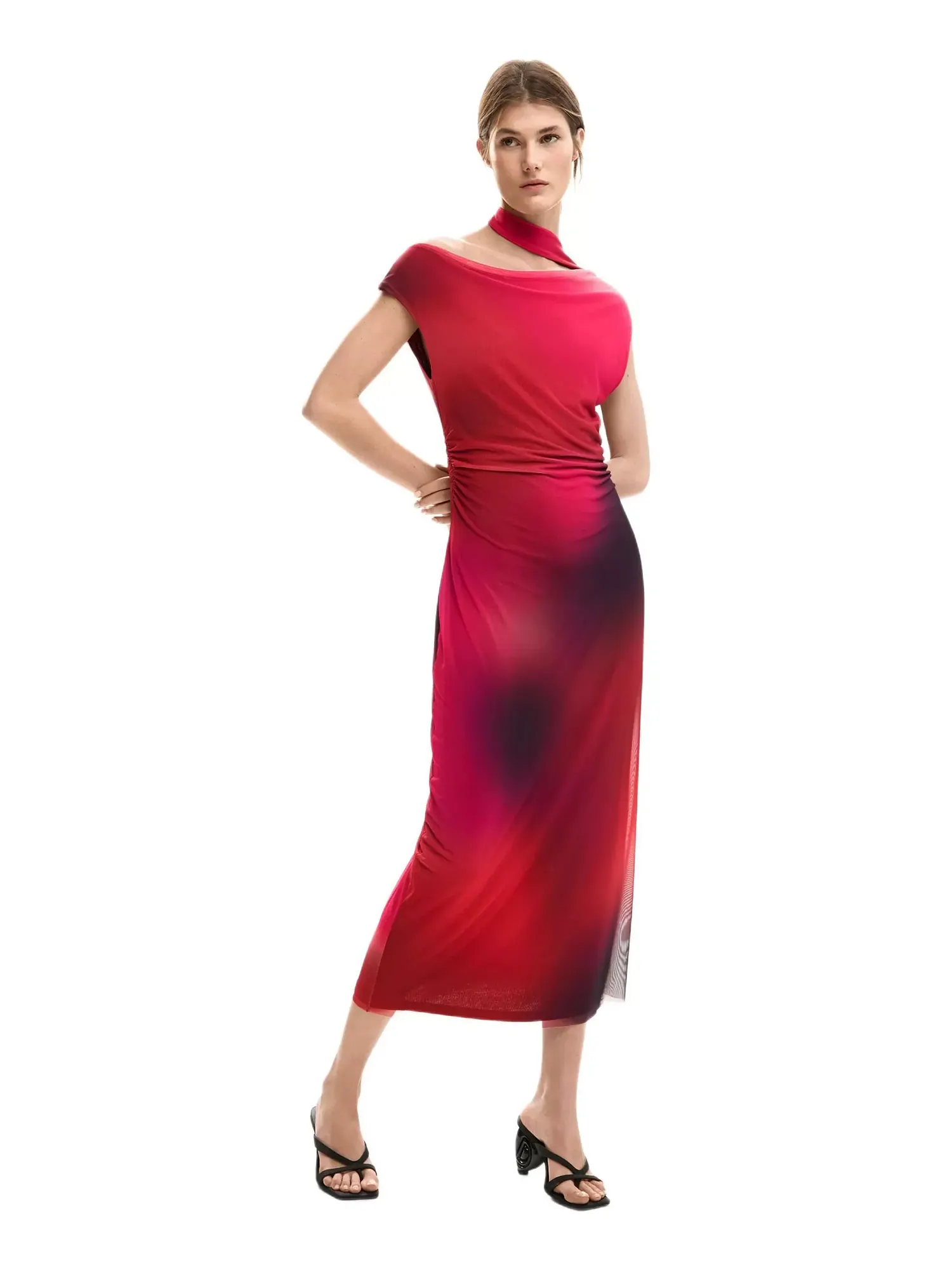 Платье Desigual Asymmetric Draped — изображение 4 из 5, розовый
