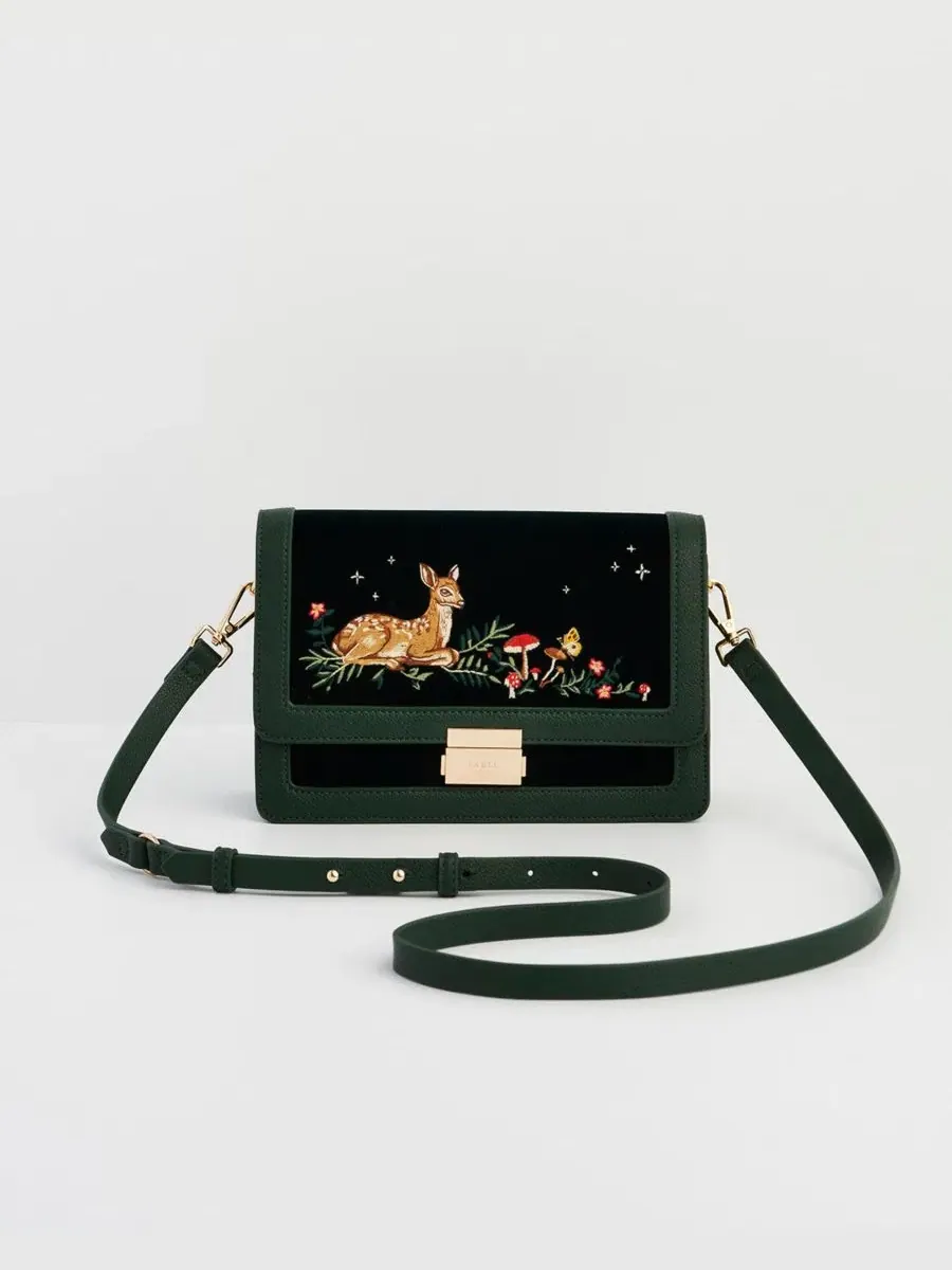 Сумка через плечо с вышивкой олененка Fawn Embroidered Fable England — изображение 1 из 6, зеленый