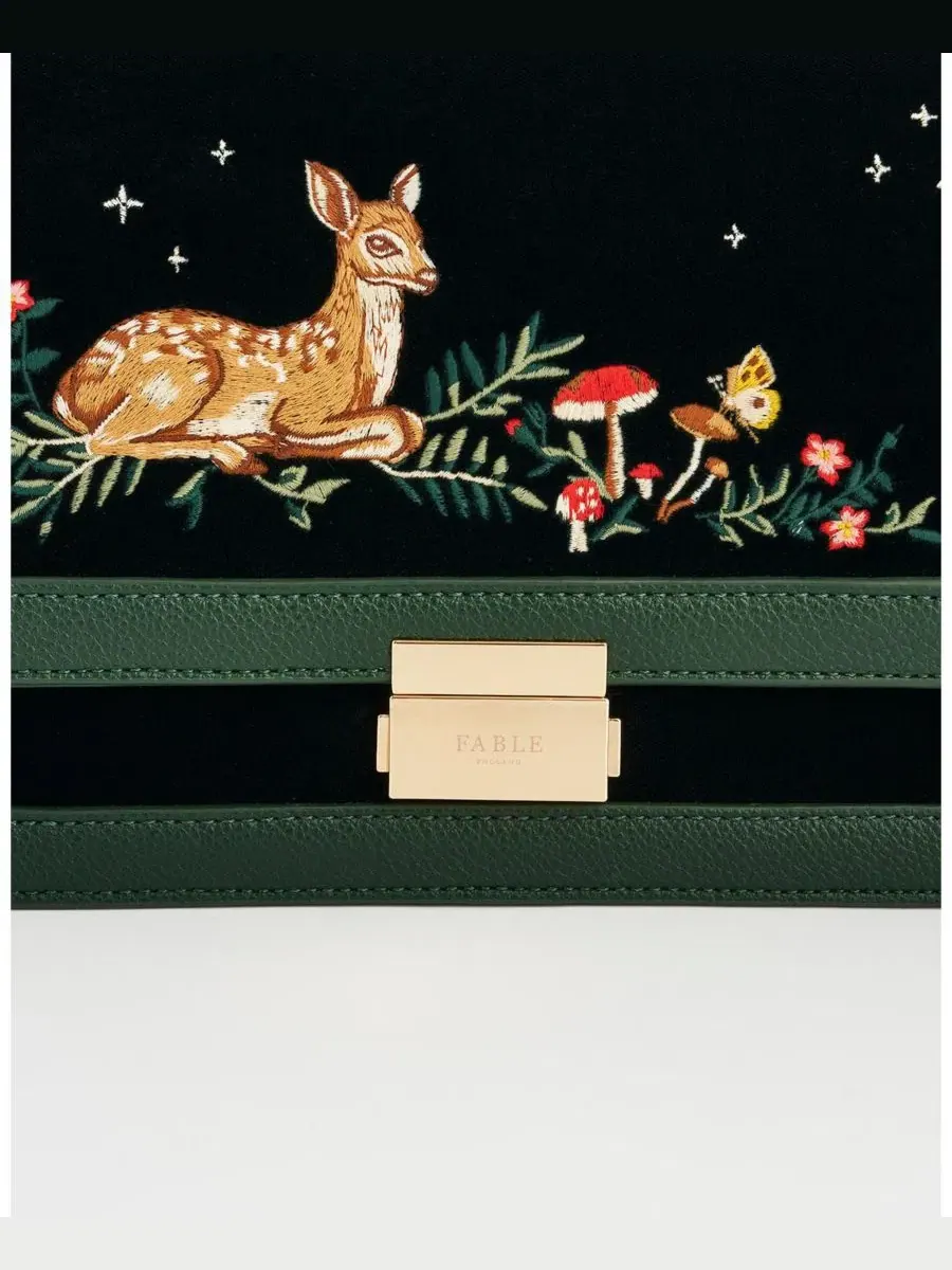 Сумка через плечо с вышивкой олененка Fawn Embroidered Fable England — изображение 4 из 6, зеленый