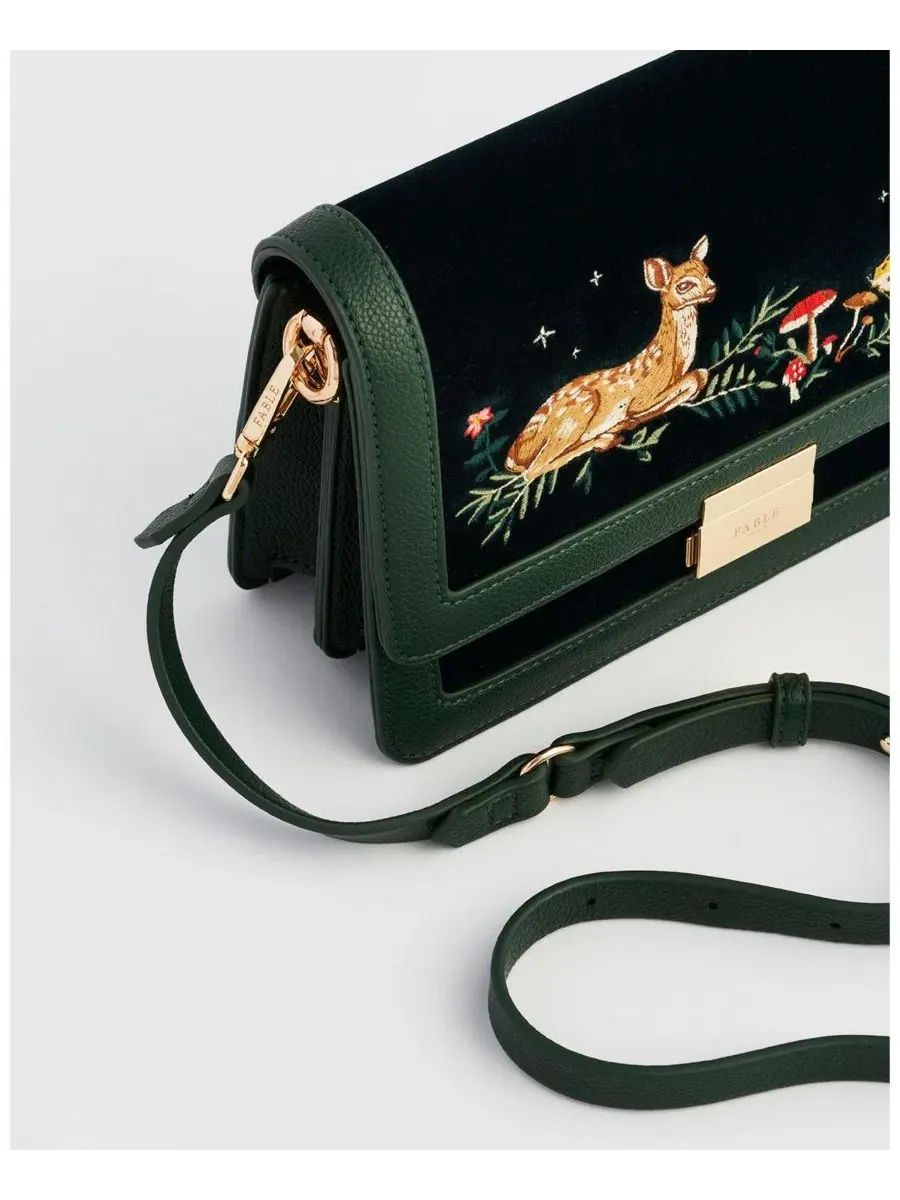 Сумка через плечо с вышивкой олененка Fawn Embroidered Fable England — изображение 5 из 6, зеленый