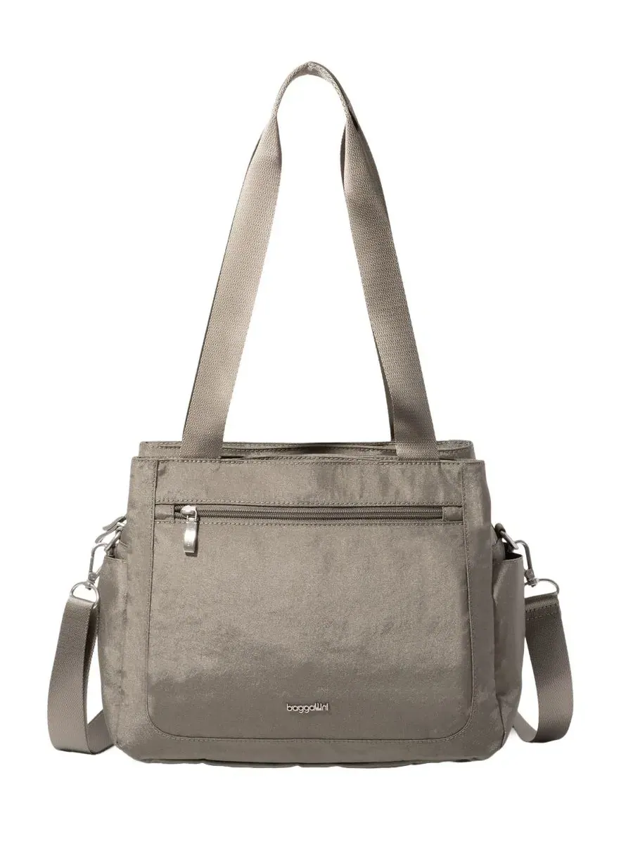 Сумка-шопер с RFID-защитой, 28×24×12 см, модель Modern All Time Small Satchel Baggallini — изображение 1 из 4, серебристый