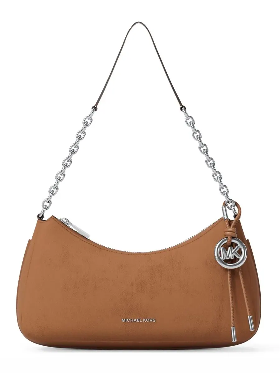 Сумка женская средняя клатч 100% кожа Michael Kors Nolita Chain Pouchette Luggage Silver