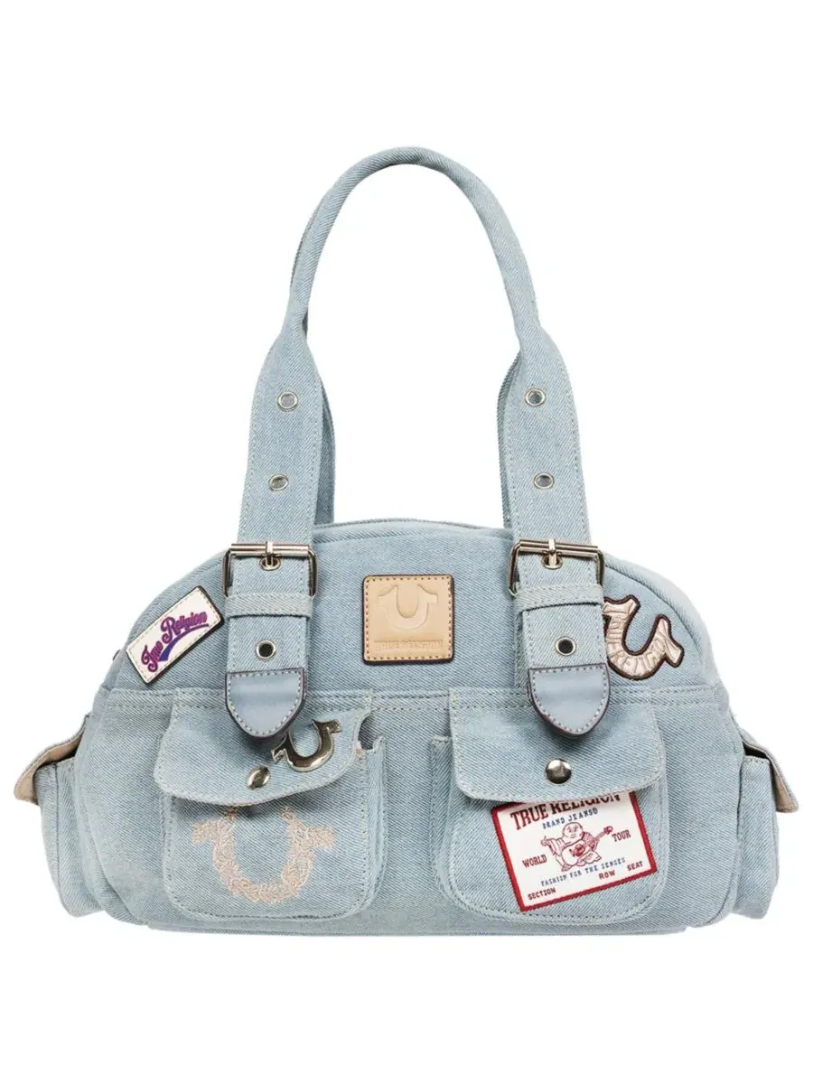 Сумка-сатчел с мульти-патчами Multi-Patch Denim Satchel True Religion — изображение 1 из 5, джинсовый синий