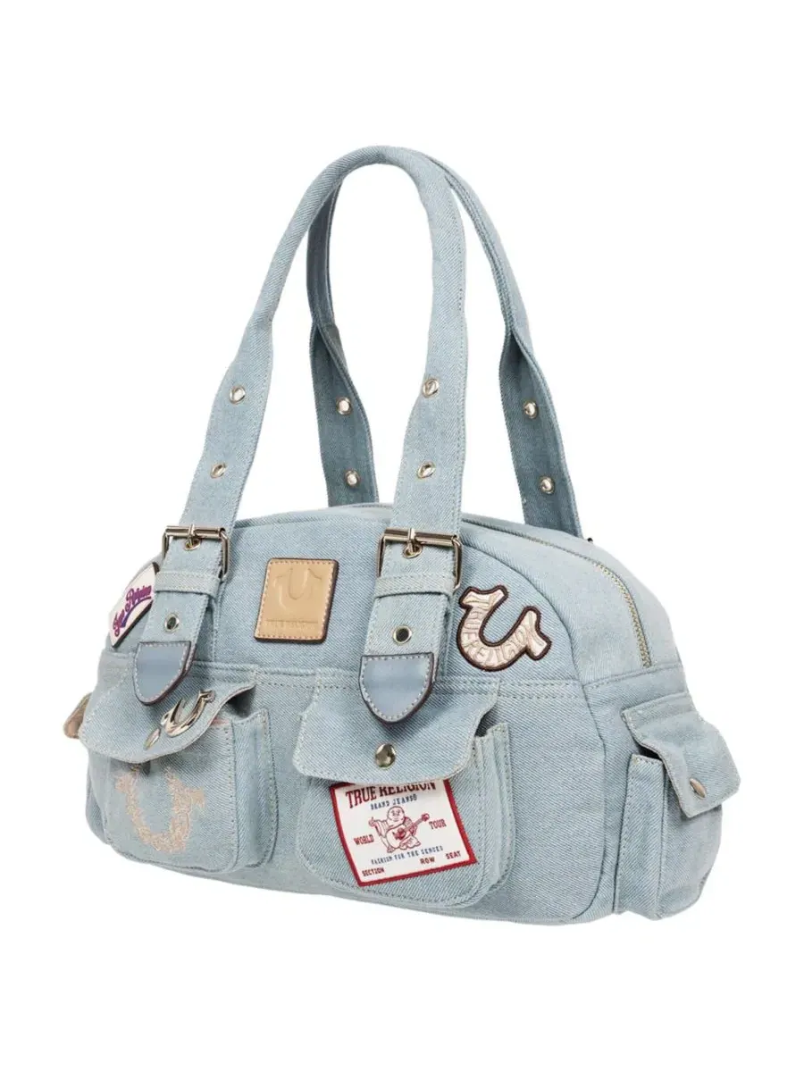 Сумка-сатчел с мульти-патчами Multi-Patch Denim Satchel True Religion — изображение 3 из 5, джинсовый синий