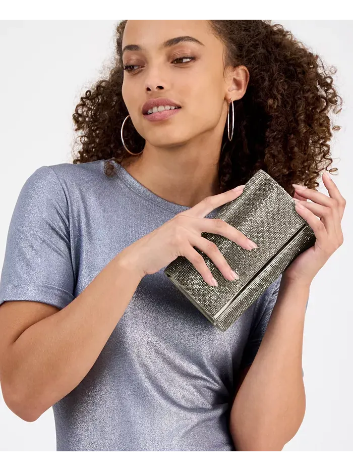 Клатч Caitlin Satin and Crystal Clutch I.N.C. International Concepts — изображение 3 из 7, серый