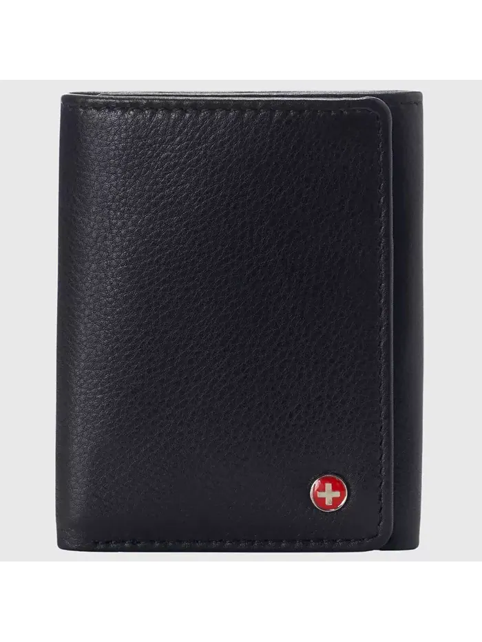 Мужской кошелек Leon Trifold с защитой от RFID, из натуральной кожи, с окошком для удостоверения — изображение 1 из 6, черный