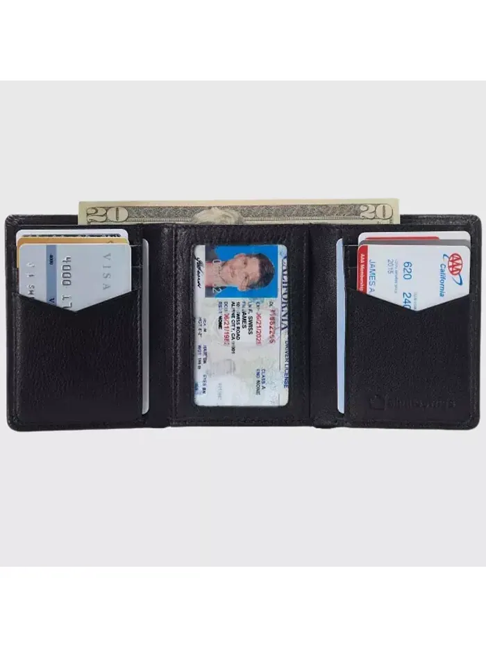 Мужской кошелек Leon Trifold с защитой от RFID, из натуральной кожи, с окошком для удостоверения — изображение 2 из 6, черный