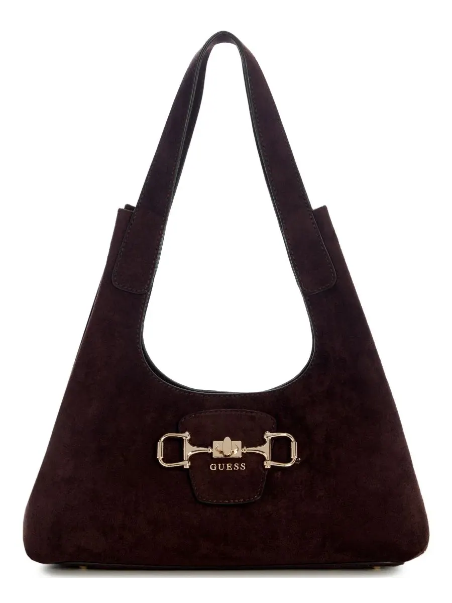 Сумка-хобо среднего размера с плечевым ремнем Sunset Medium Hobo Handbag GUESS — изображение 1 из 5, эспрессо