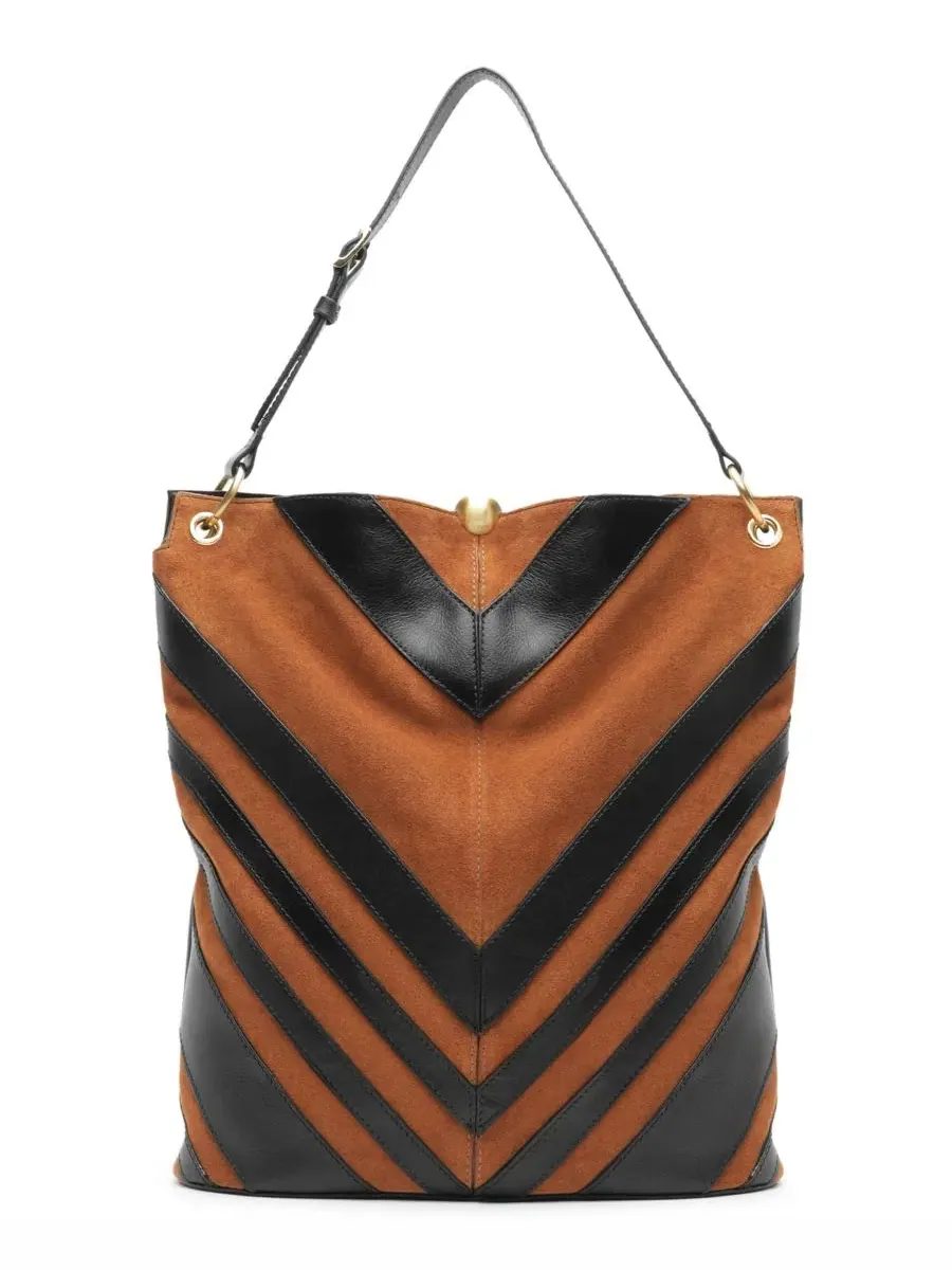 Сумка-хобо из кожи Aurora Large Leather Arezzo, Preto/Soul Natural — изображение 1 из 5