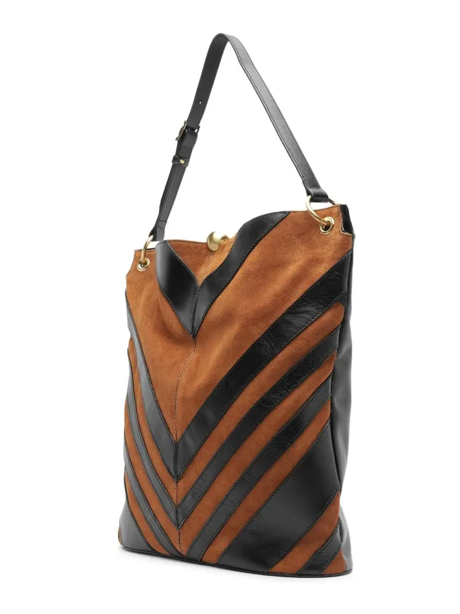 Сумка-хобо из кожи Aurora Large Leather Arezzo, Preto/Soul Natural — изображение 4 из 5