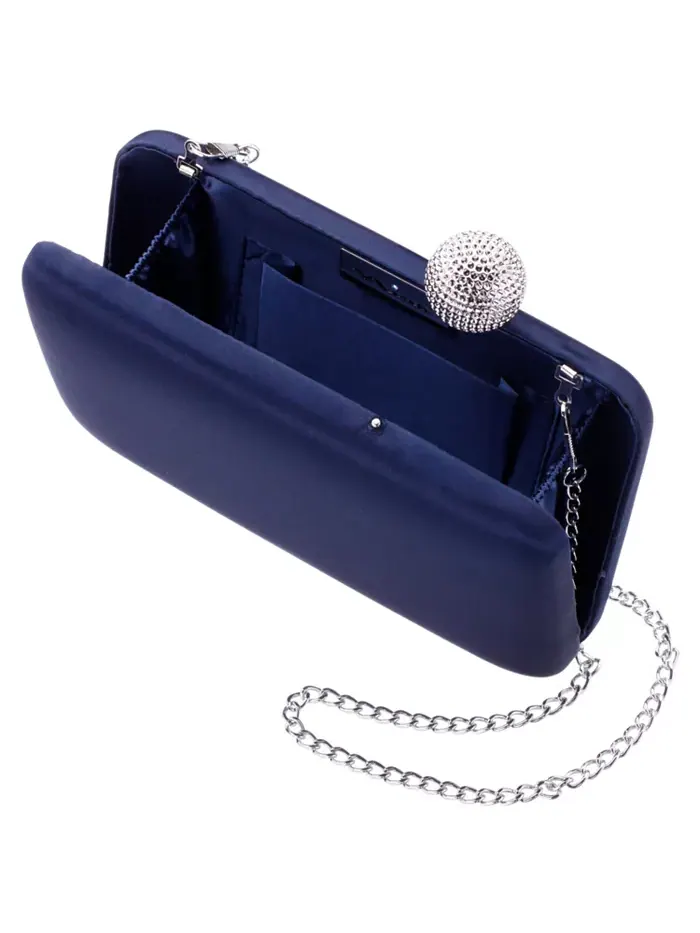 Сатиновая сумочка-клатч Minaudiere с кристальным замочком Nina — изображение 3 из 6, темно-синий