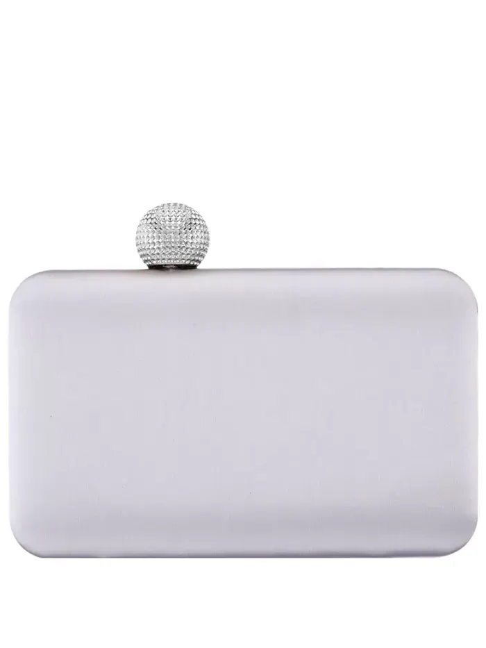 Сатиновая сумочка-клатч Minaudiere с кристальным замочком Nina — изображение 2 из 6, серебристый