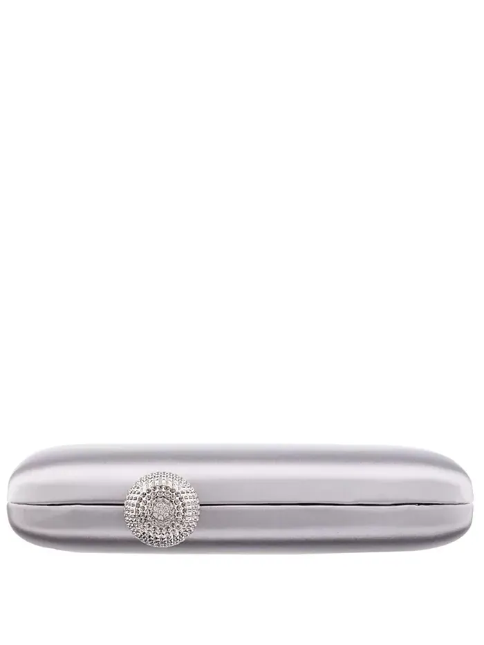 Сатиновая сумочка-клатч Minaudiere с кристальным замочком Nina — изображение 4 из 6, серебристый