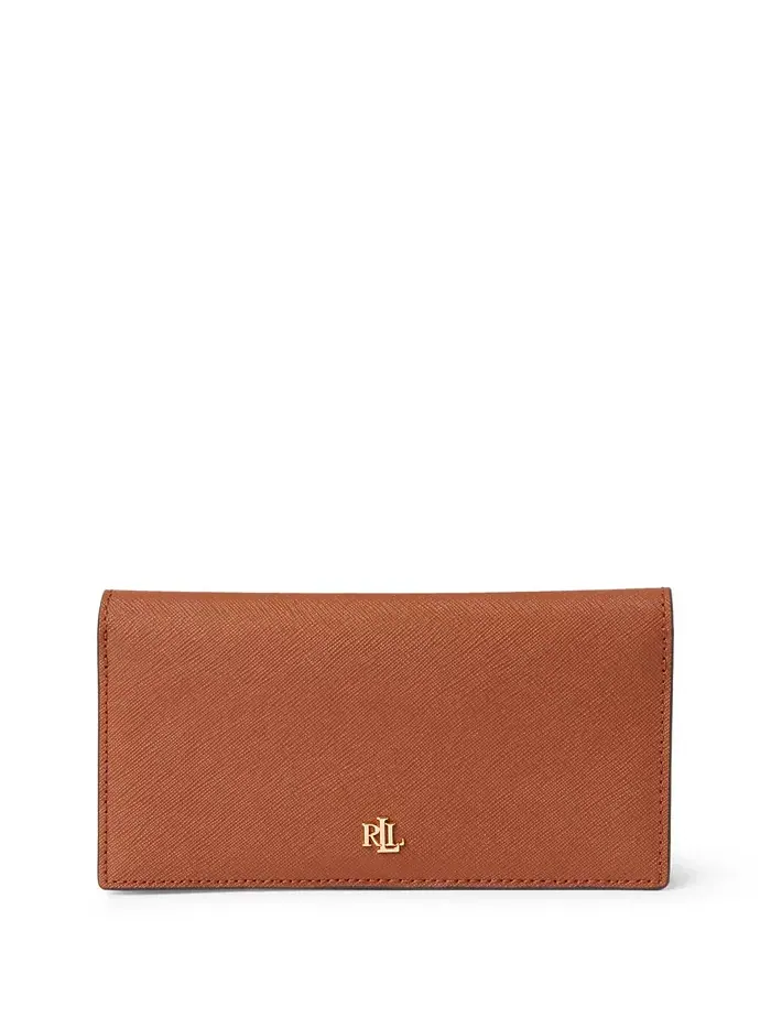 Кожаный тонкий кошелек Crosshatch с застежкой на кнопку Lauren Ralph Lauren — изображение 1 из 3, бежевый
