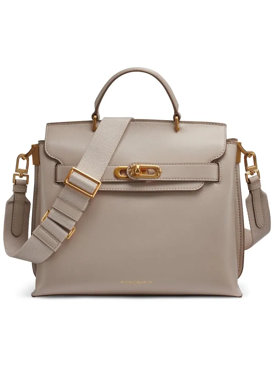 Сумка-мессенджер Turn-Lock Bridgehampton Small Satchel Bag Donna Karan New York — изображение 1 из 5, бежевый