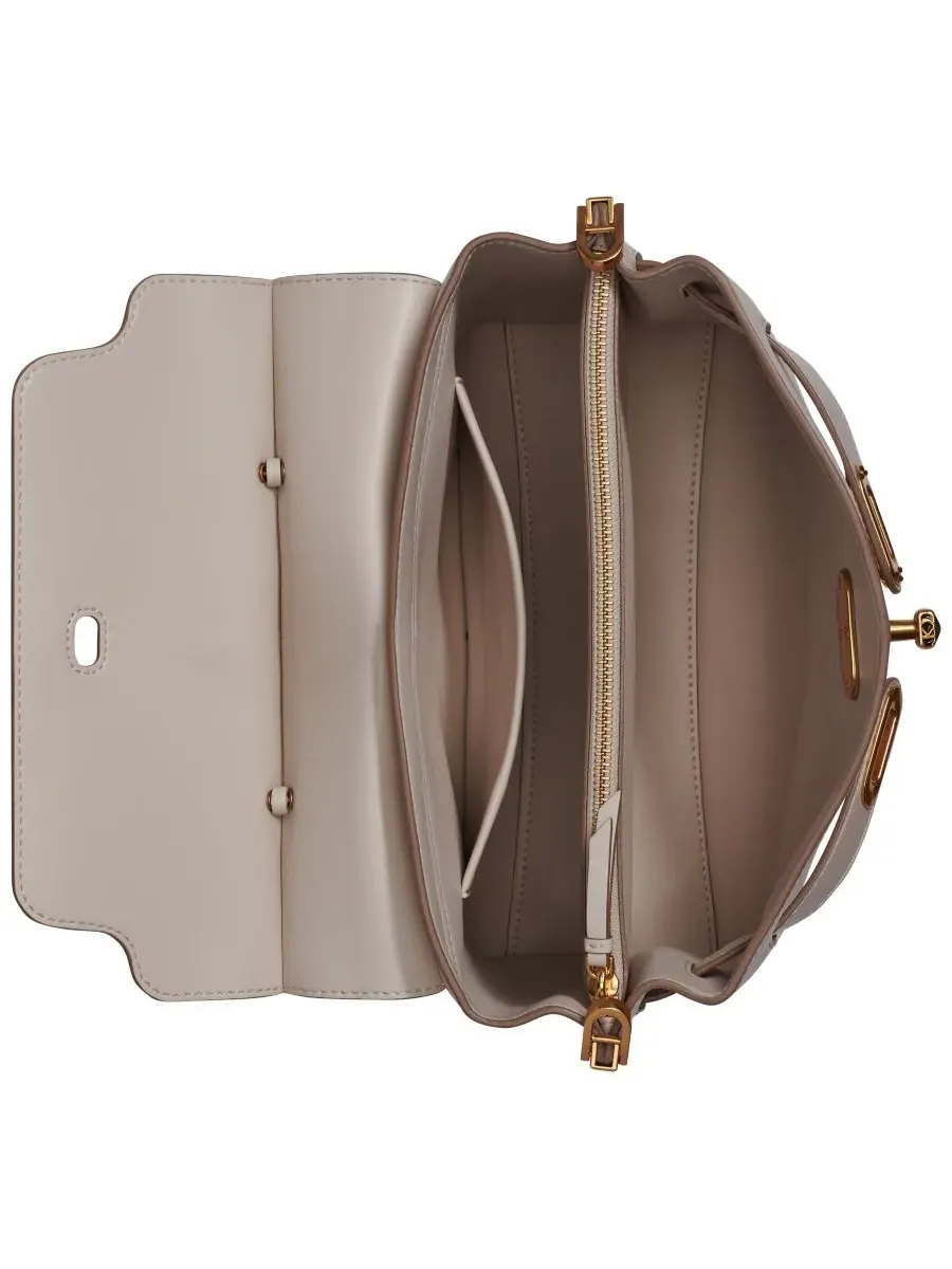 Сумка-мессенджер Turn-Lock Bridgehampton Small Satchel Bag Donna Karan New York — изображение 4 из 5, бежевый
