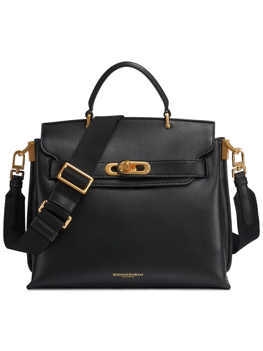 Сумка-мессенджер Turn-Lock Bridgehampton Small Satchel Bag Donna Karan New York — изображение 1 из 5, черный/золотистый