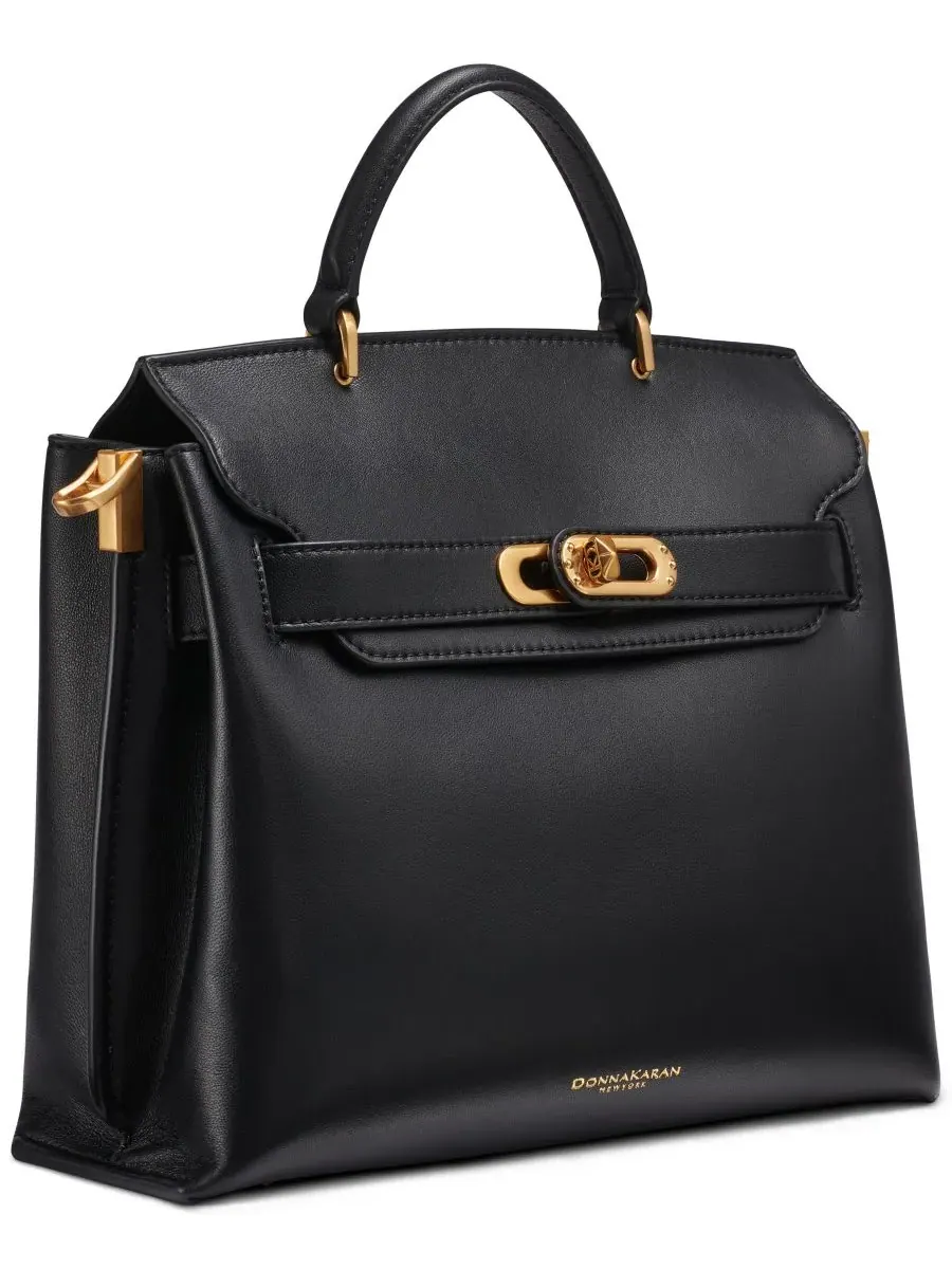 Сумка-мессенджер Turn-Lock Bridgehampton Small Satchel Bag Donna Karan New York — изображение 3 из 5, черный/золотистый