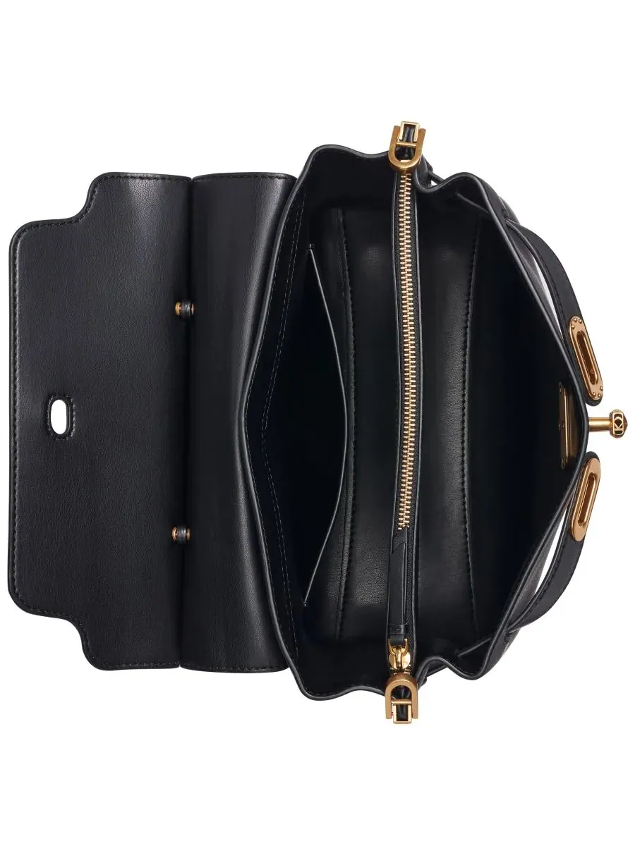 Сумка-мессенджер Turn-Lock Bridgehampton Small Satchel Bag Donna Karan New York — изображение 4 из 5, черный/золотистый