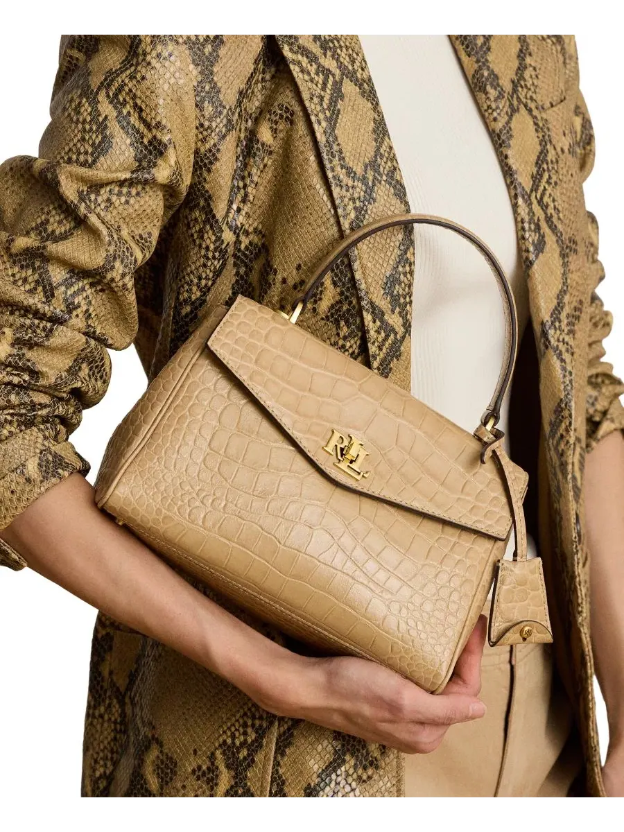 Сумка-шопер Farrah Embossed Small Soft Satchel Lauren Ralph Lauren — изображение 3 из 8, бежевый
