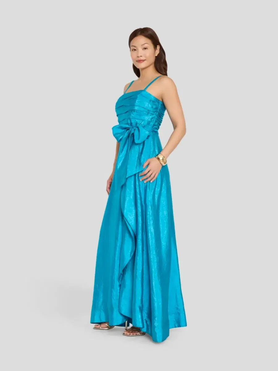 Женское бальное платье с плиссированным лифом и квадратным вырезом Tahari Asl — изображение 7 из 9, синий