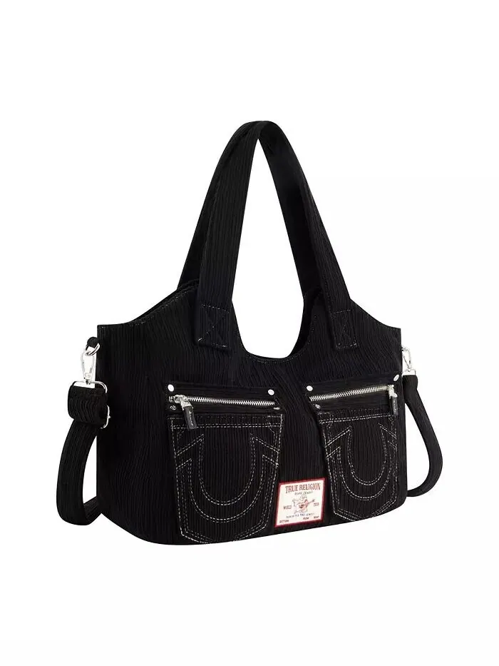 Вельветовая сумка-портфель подковообразного шва True Religion — изображение 4 из 6, черный