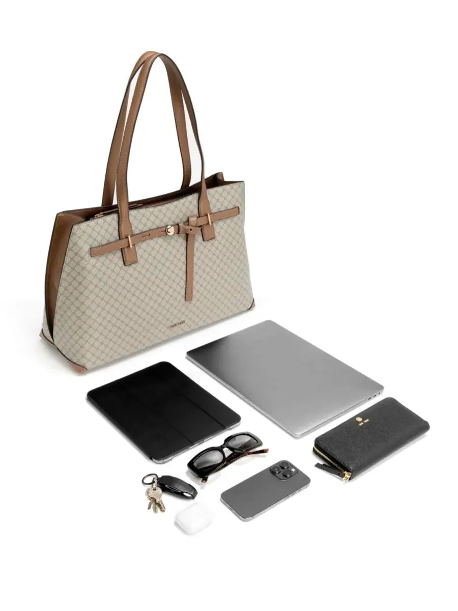 Сумка-шопер Nine West Tayci Laptop Large, с поясом, для ноутбука 13-15 дюймов — изображение 6 из 6, бежевый