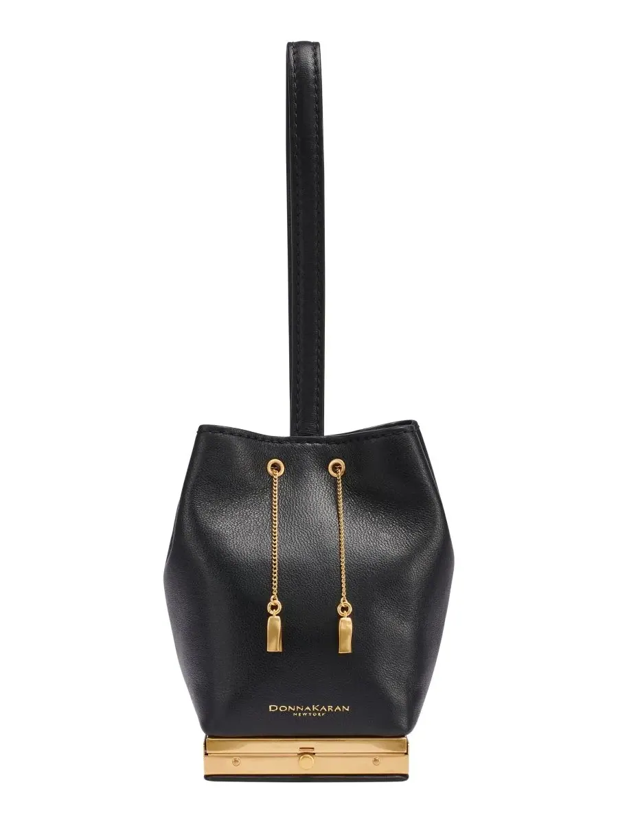 Миниатюрная кожаная сумка-клатч из сизаля Donna Karan New York — изображение 1 из 6, черный/золотистый