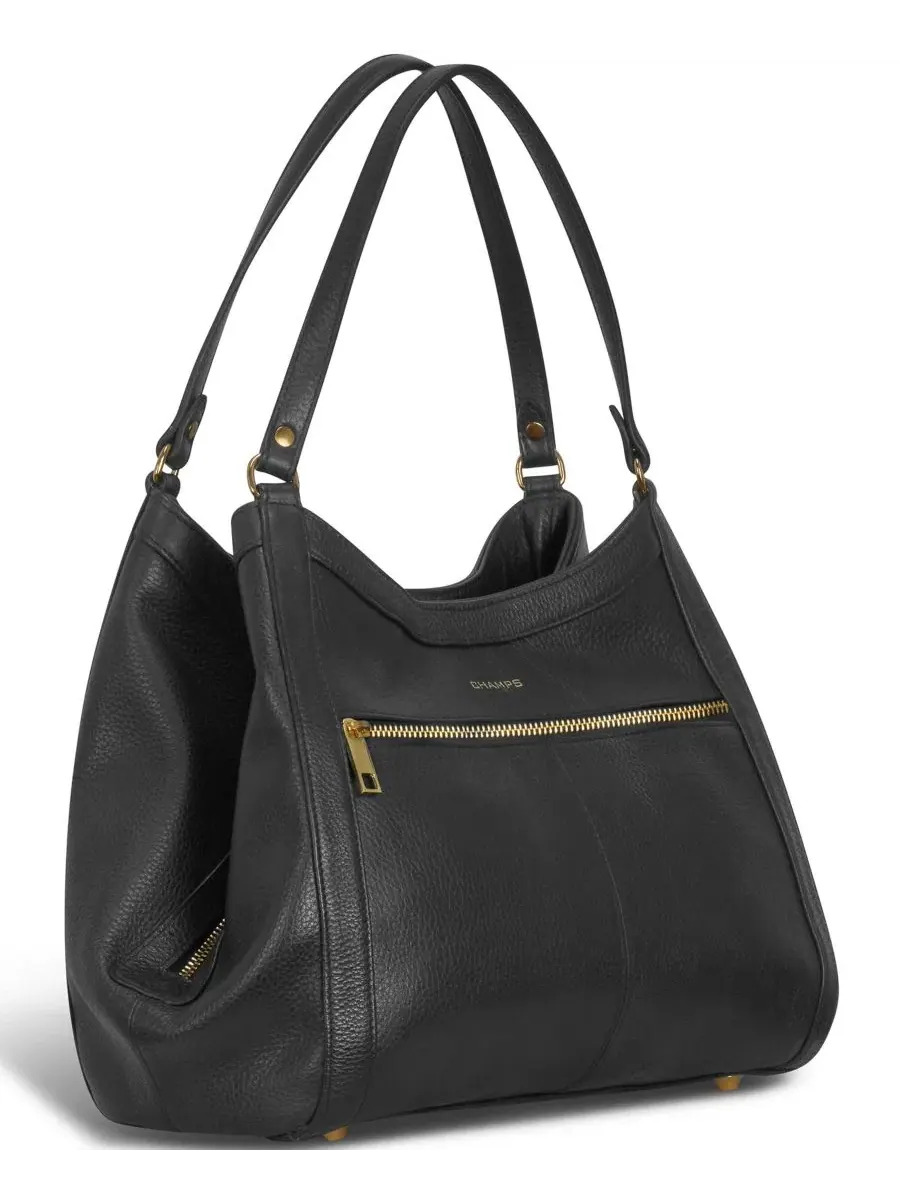 Дорожная сумка-хобо из кожи, 38 см, с RFID-карманом, Gala Collection CHAMPS — изображение 3 из 4, черный
