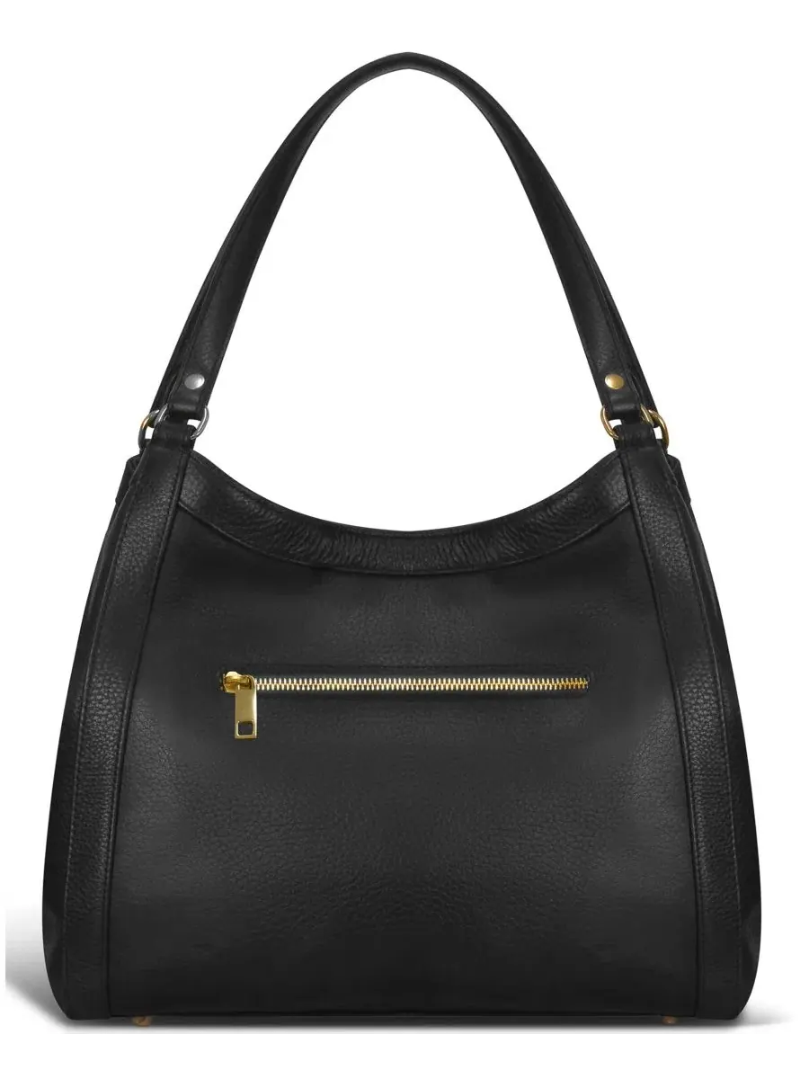 Дорожная сумка-хобо из кожи, 38 см, с RFID-карманом, Gala Collection CHAMPS — изображение 4 из 4, черный