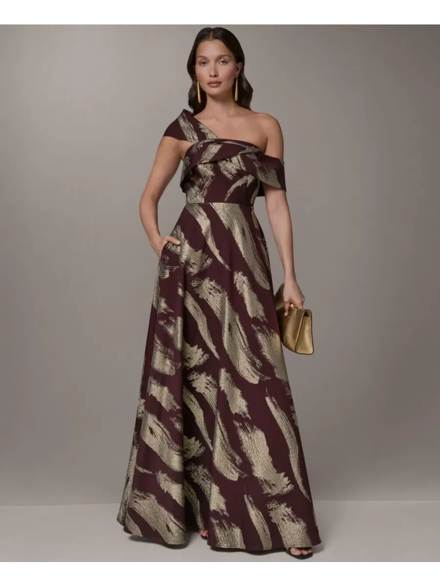 Вечернее платье-баллгун с одним плечом и драпировкой, Petite One-Shoulder Ball Gown Donna Karan New