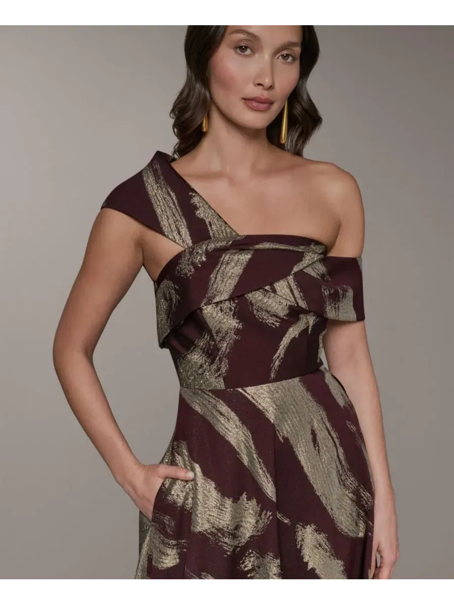 Вечернее платье-баллгун с одним плечом и драпировкой, Petite One-Shoulder Ball Gown Donna Karan New — изображение 3 из 5