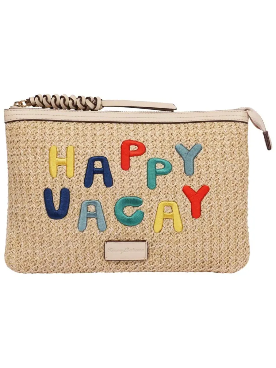 Клатч Happy Vacay из рафии - плетеная соломенная сумка на молнии с вышитой надписью Tommy Bahama — изображение 1 из 8