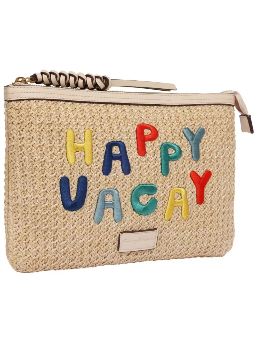 Клатч Happy Vacay из рафии - плетеная соломенная сумка на молнии с вышитой надписью Tommy Bahama — изображение 2 из 8