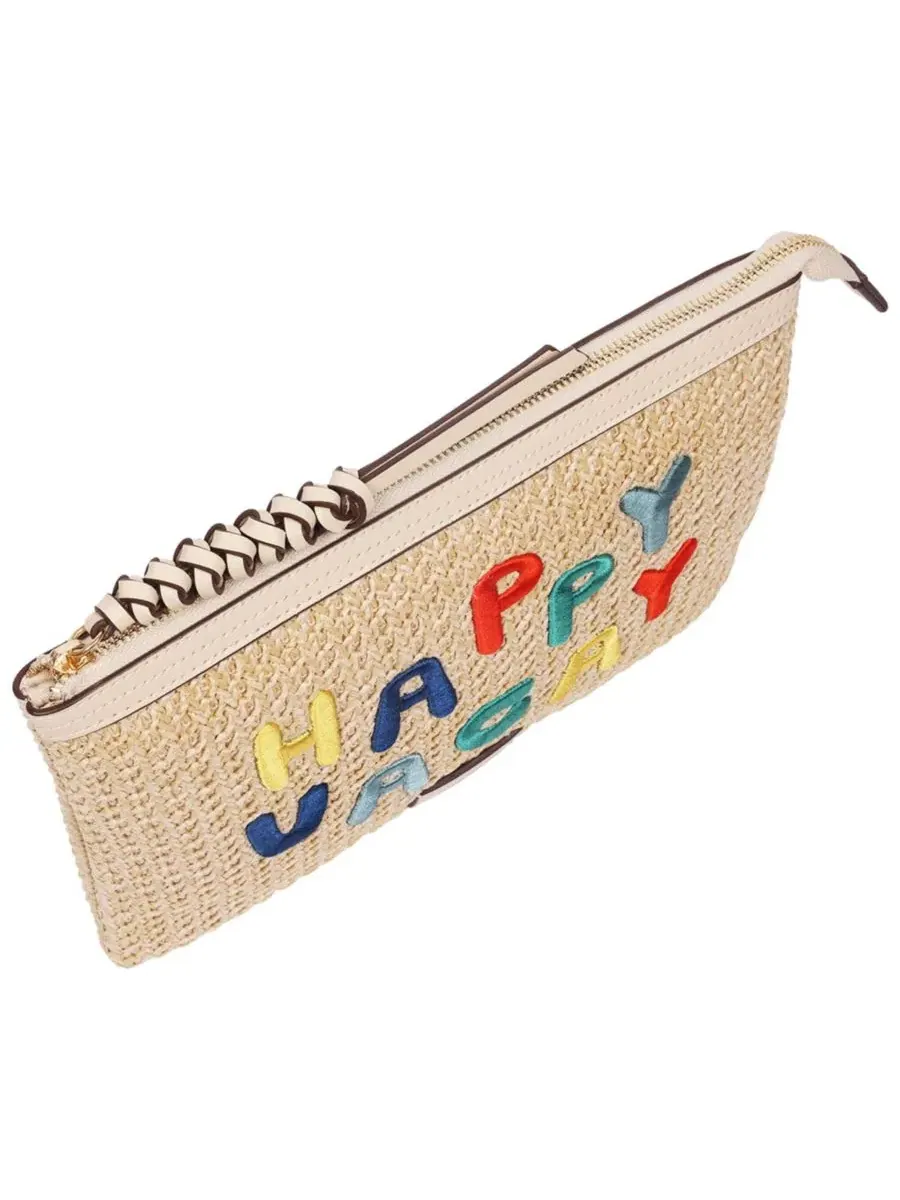 Клатч Happy Vacay из рафии - плетеная соломенная сумка на молнии с вышитой надписью Tommy Bahama — изображение 6 из 8