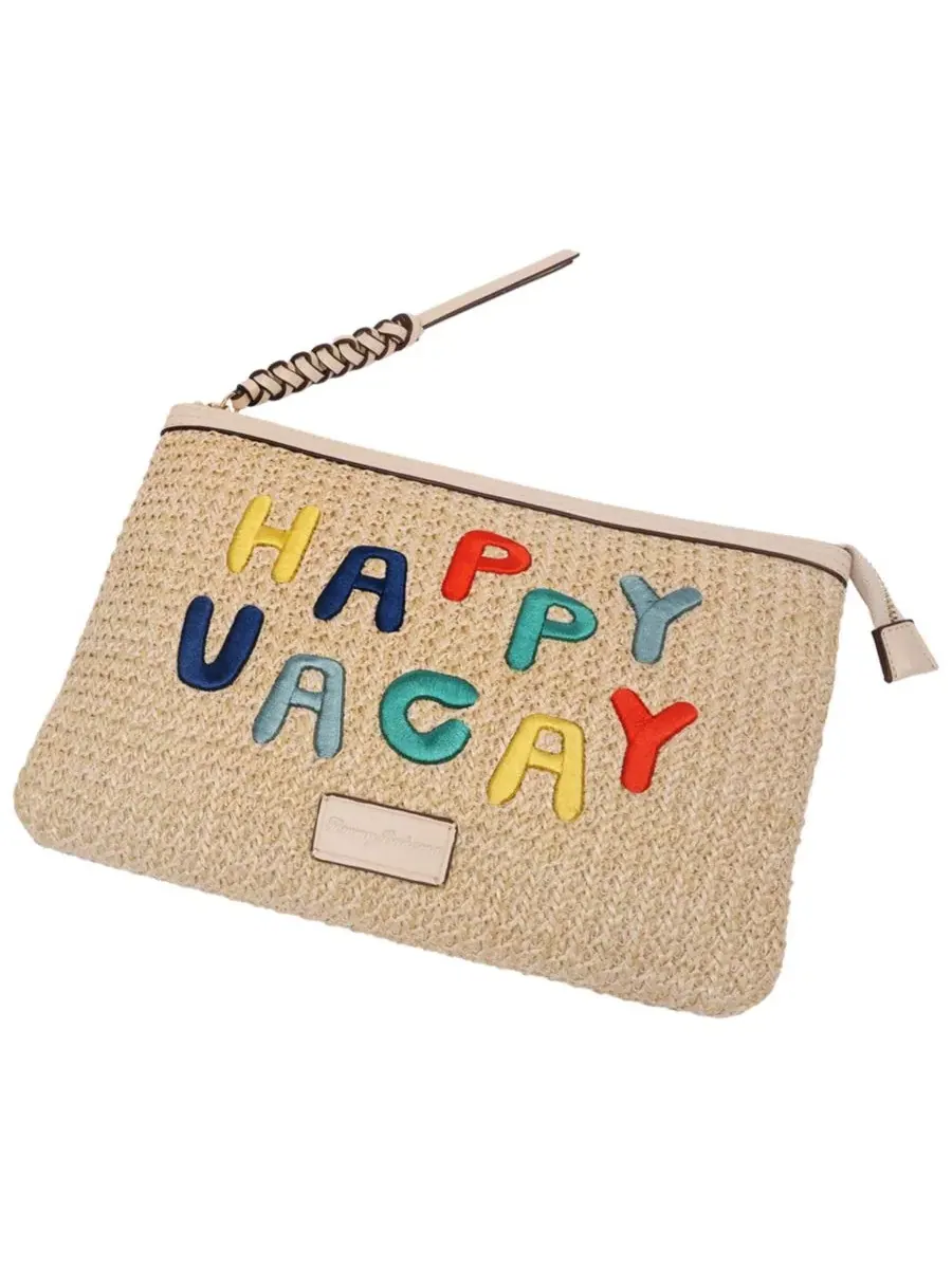 Клатч Happy Vacay из рафии - плетеная соломенная сумка на молнии с вышитой надписью Tommy Bahama — изображение 8 из 8