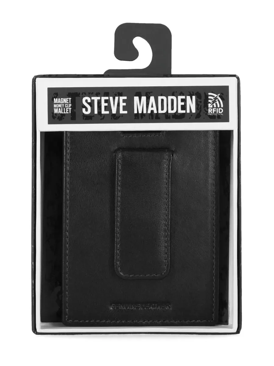 Мужской кошелек с магнитом в стиле антиквариата для переднего кармана Steve Madden — изображение 1 из 2, черный