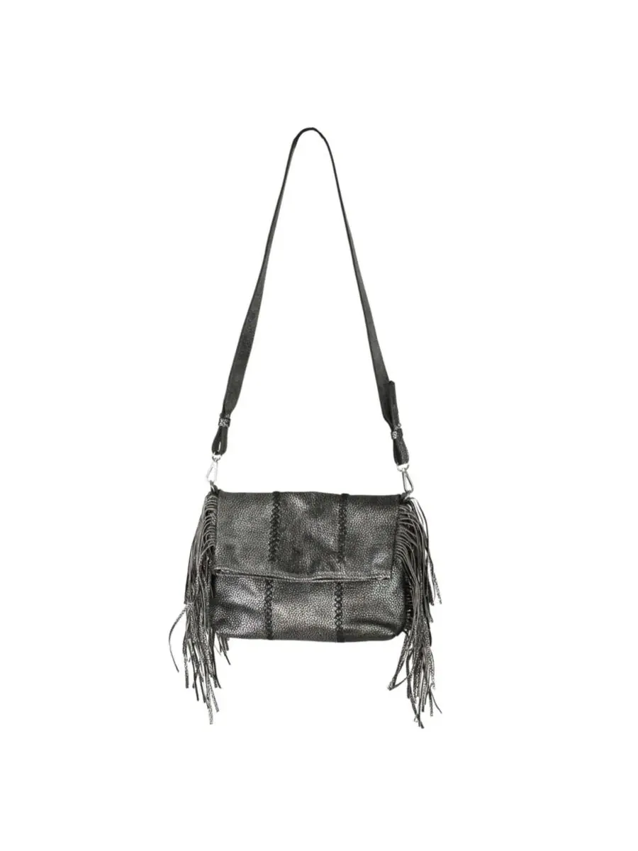 Сумка-мессенджер из кожи с бахромой, Medium Fringe Leather Crossbody Messenger Carlos Falchi, Roman
