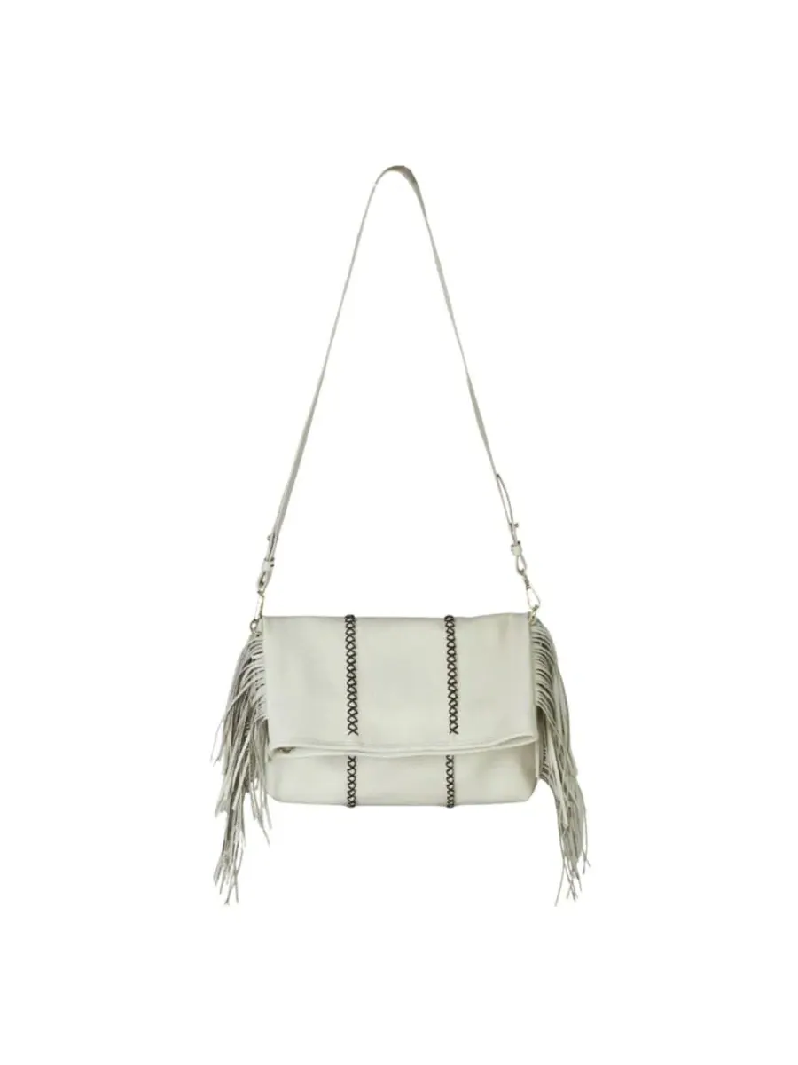 Сумка-мессенджер с бахромой, из натуральной кожи, Medium Fringe Leather Crossbody Messenger Carlos